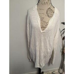 AX Armani Exchange Linen Top For Women V Neck Long Sleeves Collared Sz 2XL White